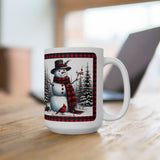 Snowman Plaid Ceramic Mug (15oz)