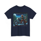 Chocolate Labradoodle Riding Motorcycle Adirondacks Unisex 100% Cotton Tee