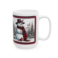 Snowman Plaid Ceramic Mug (15oz)