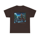 Chocolate Labradoodle Riding Motorcycle Adirondacks Unisex 100% Cotton Tee