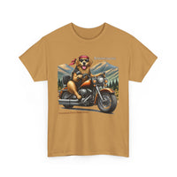 Golden Retriever Golden Hour Motorcycle Adirondacks Unisex 100% Cotton Tee