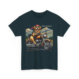 Golden Retriever Golden Hour Motorcycle Adirondacks Unisex 100% Cotton Tee