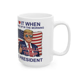 Patriotic Thumbs Up “I Love Waking Up in the Morning” Political Ceramic Mug (15oz)