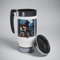 Long haired Black Labrador Playing Guitar 14oz Stainless Steel Travel Mug with Handle