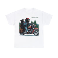 Black Bear Couple Riding Motorcycle Adirondacks Unisex 100% Cotton Tee