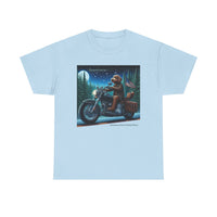 Chocolate Labradoodle Riding Motorcycle Adirondacks Unisex 100% Cotton Tee