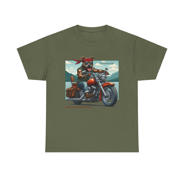 Pittie Riding Motorcycle Adirondacks Unisex 100% Cotton Tee