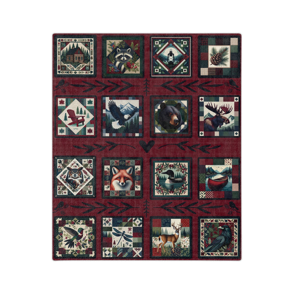 Adirondacks Quilt Squares Velveteen Fleece Blanket