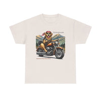 Golden Retriever Golden Hour Motorcycle Adirondacks Unisex 100% Cotton Tee