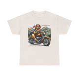 Golden Retriever Golden Hour Motorcycle Adirondacks Unisex 100% Cotton Tee