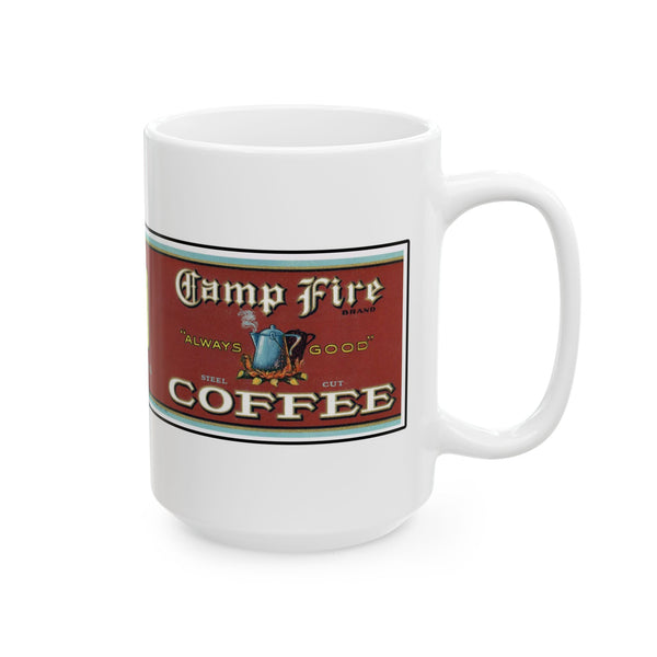 Camp Fire Brand Coffee Label Ceramic Mug (15oz)