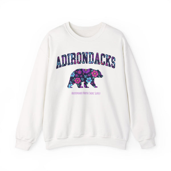Adirondacks Black Bear Purple Floral Unisex Heavy Blend Crewneck Sweatshirt