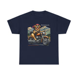 Golden Retriever Golden Hour Motorcycle Adirondacks Unisex 100% Cotton Tee