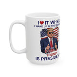 Patriotic Two Thumbs Up “I Love Waking Up in the Morning” Political Ceramic Mug (15oz)