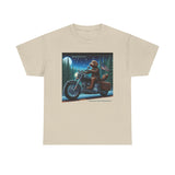 Chocolate Labradoodle Riding Motorcycle Adirondacks Unisex 100% Cotton Tee