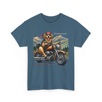 Golden Retriever Golden Hour Motorcycle Adirondacks Unisex 100% Cotton Tee