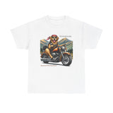 Golden Retriever Golden Hour Motorcycle Adirondacks Unisex 100% Cotton Tee