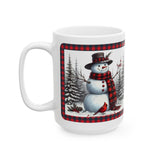 Snowman Plaid Ceramic Mug (15oz)