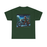 Chocolate Labradoodle Riding Motorcycle Adirondacks Unisex 100% Cotton Tee