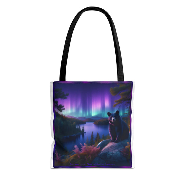 Black Bear Colorful Aurora Poly Tote Bag