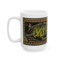 Olney & Floyd Butterfly Brand Golden Wax Stringless Beans Label Ceramic Mug (15oz)