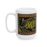 Olney & Floyd Butterfly Brand Golden Wax Stringless Beans Label Ceramic Mug (15oz)