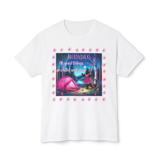 Adirondacks All Good Things are Wild and Free Dancing Girlie Bear HD Cotton T-Shirt