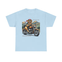 Golden Retriever Golden Hour Motorcycle Adirondacks Unisex 100% Cotton Tee