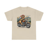 Golden Retriever Golden Hour Motorcycle Adirondacks Unisex 100% Cotton Tee