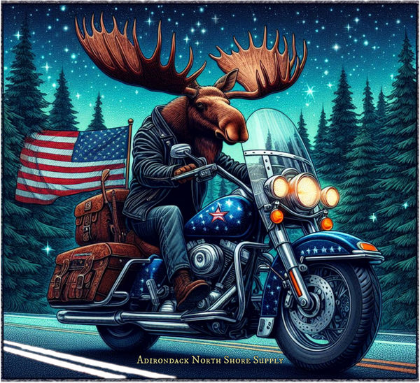 Moose Motorcycle Adirondacks American Flag Unisex 100% Cotton Tee