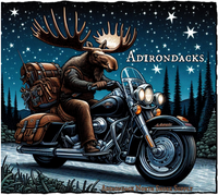 Night Riding Moose Motorcycle Adirondacks Unisex 100% Cotton Tee